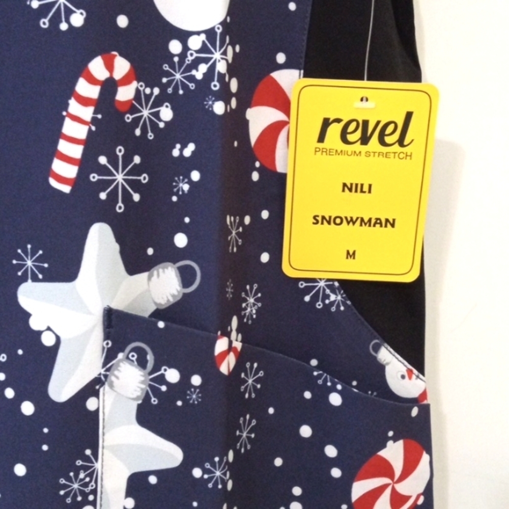 REVEL MEDICAL SCRUB TOP - Navy, Red, White - Candy Canes Snowman SIZE Medium NWT - Picture 6 of 13